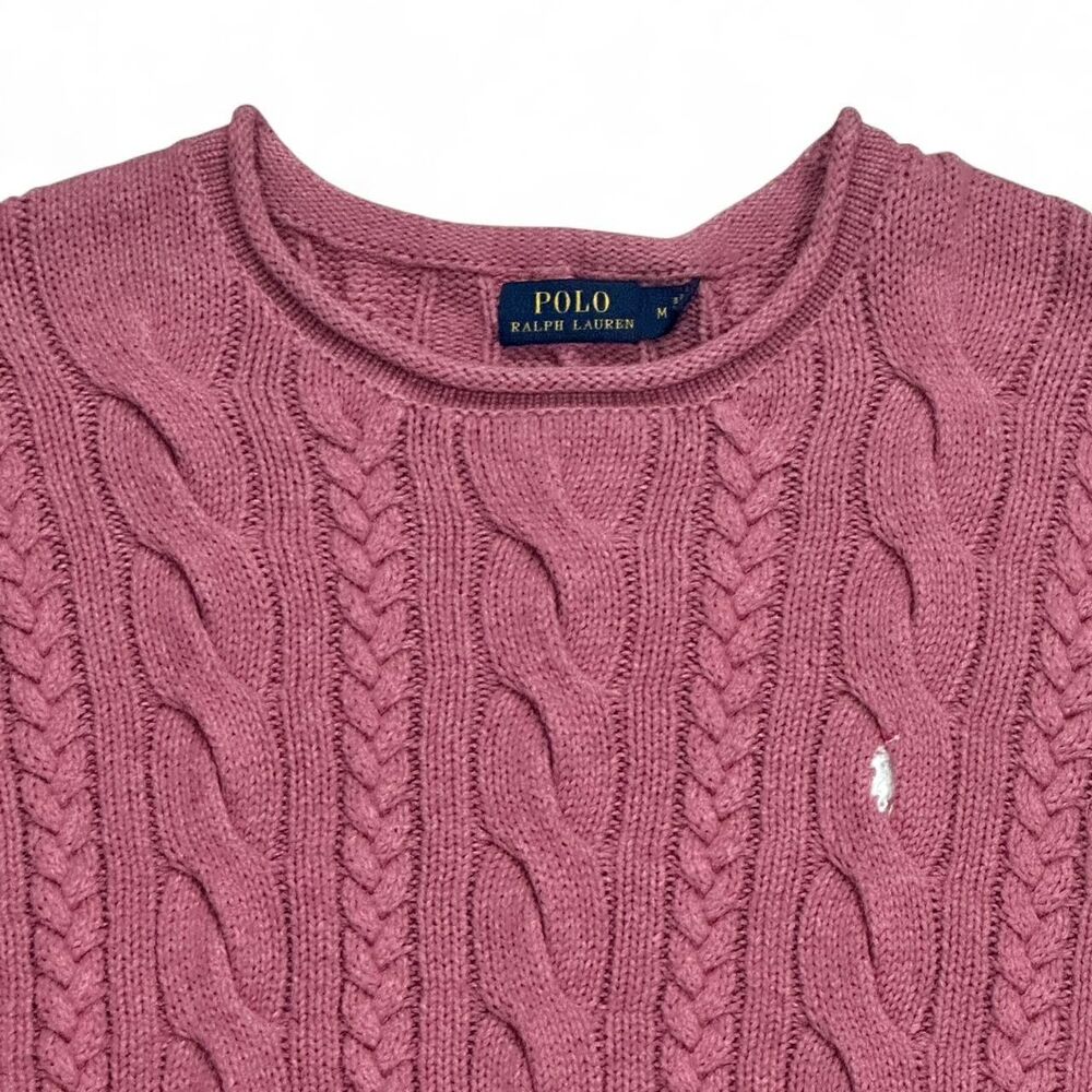 Polo Ralph Lauren Pink Cable Knit Sweater Size M Classic Logo